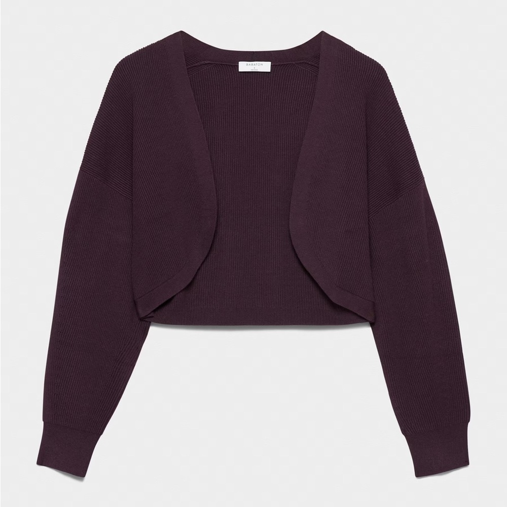 Babaton Cropped Open-Front Shrug in Deep Plum